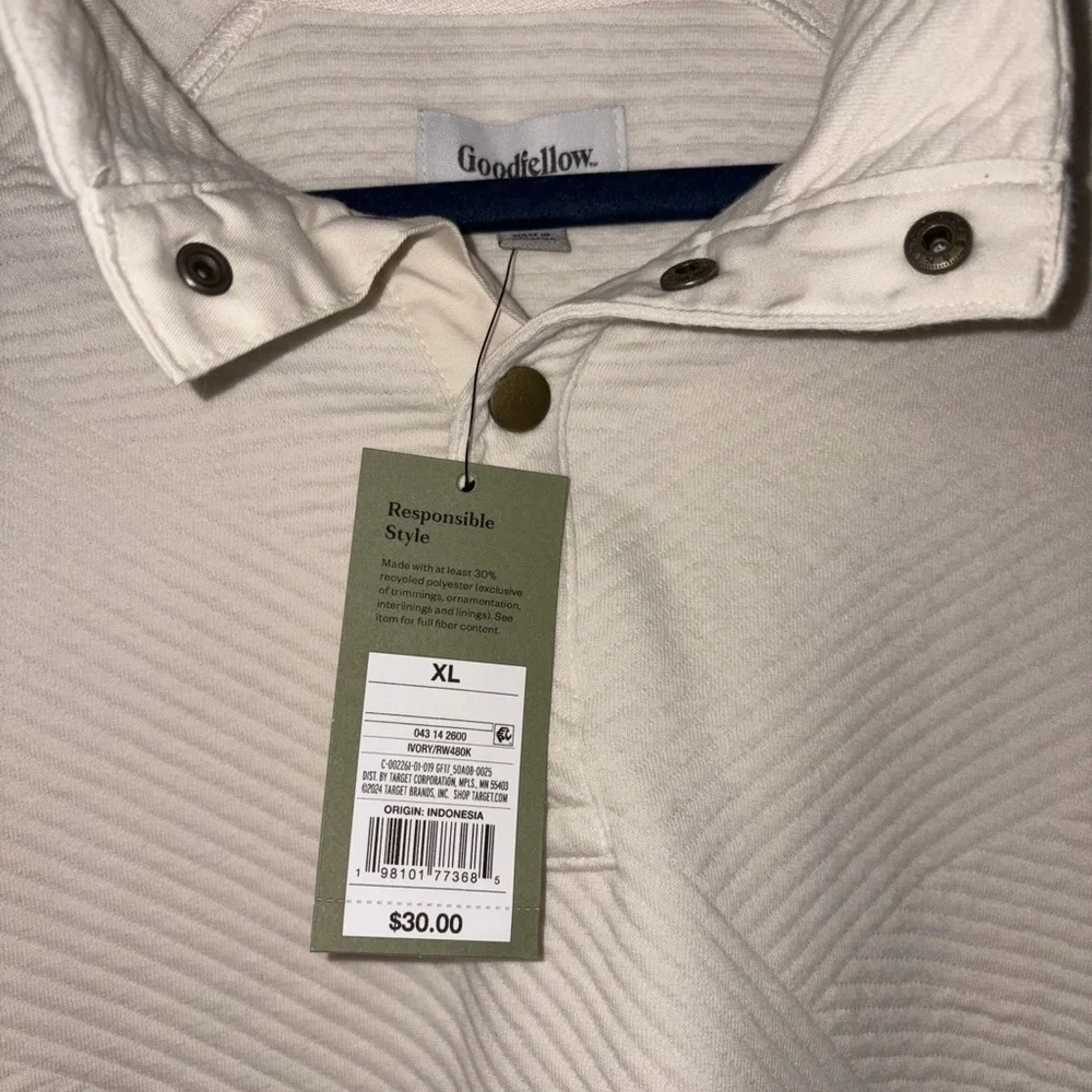 NWT Goodfellow & Co Cream Textured Snap-Neck Pullover